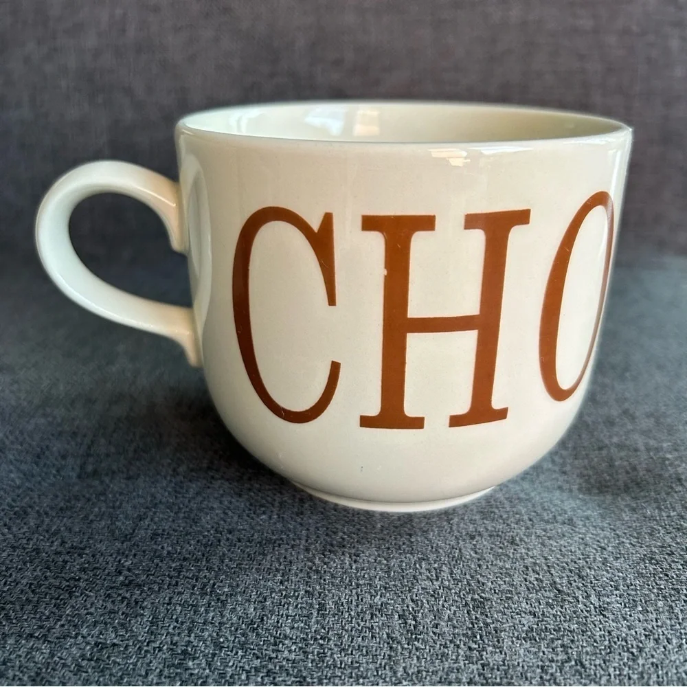 “CHOCOLAT” Coffee Mug, Ivory, Cream, Tan, Brown, 16 oz